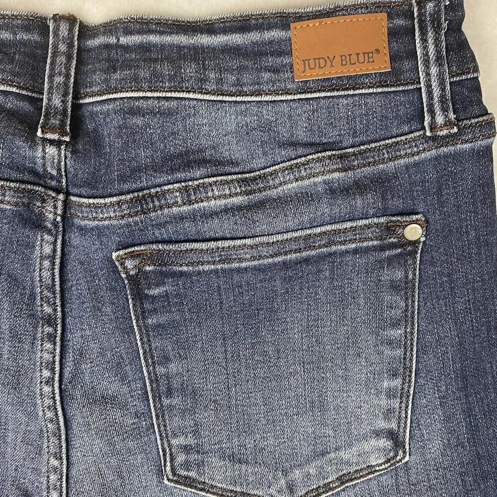 Judy Blue 82428 Slim Fit Cuffed Jeans Womens 13/31 Stretch Blue Dark Wash Denim